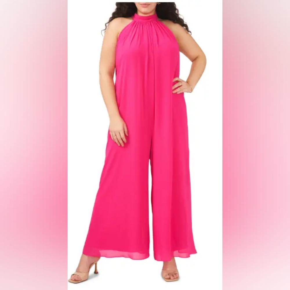 Vince Camuto | NWT Halter Wide Leg Jumpsuit Pomegranate Pink XL